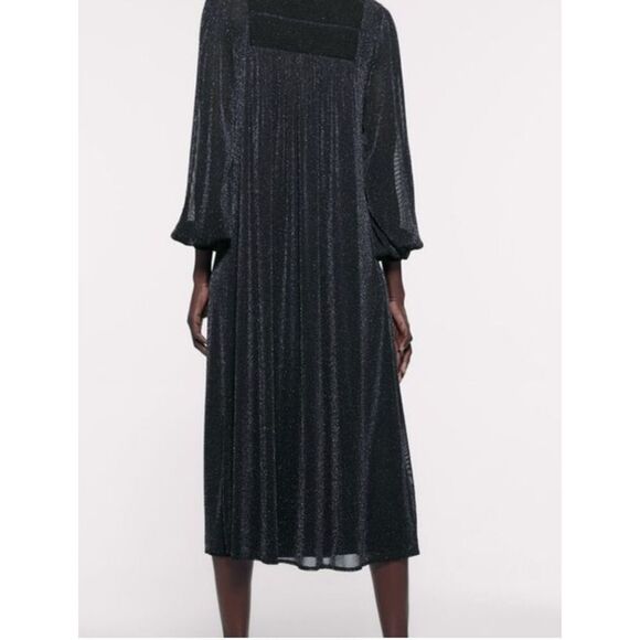 ZARA Black Metallic Thread Sparkle Knit Square Neck Size Small - Picture 4 of 8